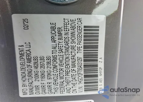 2025 Honda Accord Hybrid Sport-L from USA, damaged, VIN 1HGCY2F79SA031297